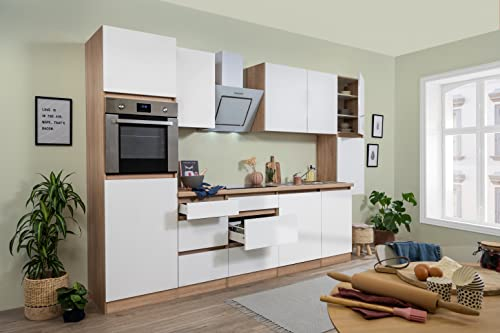 Respekta Küchenzeile Lorena GLRP330HESWMI Weiß 330 cm Breite mit Elektrogeräten