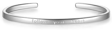 GLANZSTÜCKE MÜNCHEN Damen-Armreif Sterling Silber rhodiniert flexibel einstellbar mit Textnachricht Follow your heart - Bangle in Silberfarben