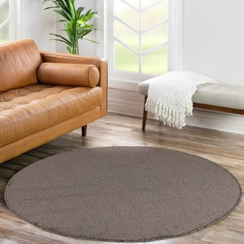 Carpettex Teppich Tapis à Poil Court uni pour Le Salon, Super Doux, Disponible en différentes Couleurs et Tailles., Couleur: Moka, Taille: 120 cm Rond