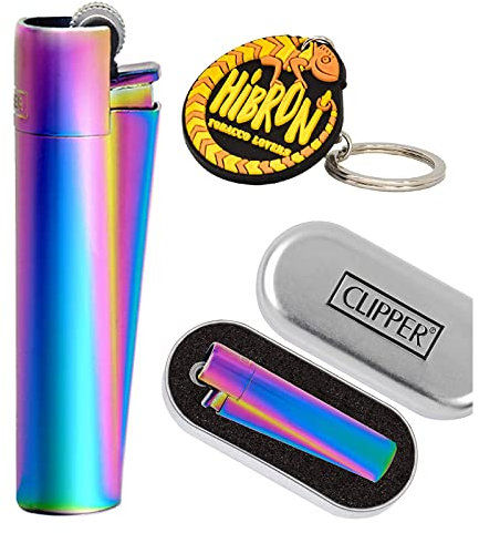 Clipper 1 Encendedor Mechero Clásico Largo Metal Icy Colours Colors 2 Multicolor Arcoiris + 1 Llavero