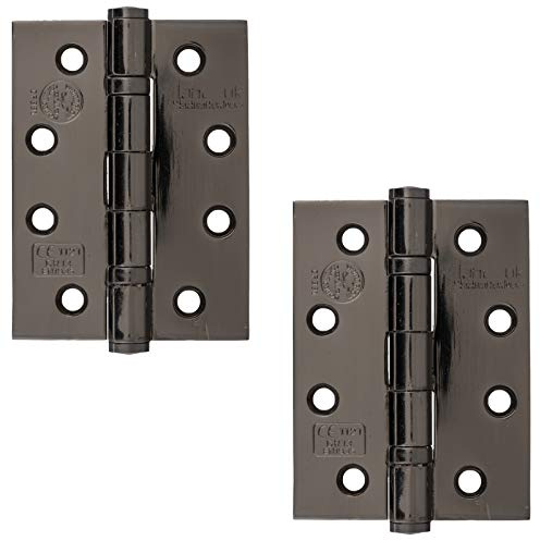 D&H™ 4 x 3 Inch - 102mm x 76mm Heavy Duty Grade 13 Ball Bearing Door Hinges 1 Pair (2 Hinges) Polished Black Nickel - Premium UK Quality