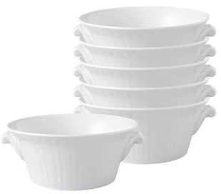 Villeroy & Boch Cellini Suppentasse 6er Set, 400 ml, Mit Filigranen Relief-Verzierungen, Suppenobertassen mit Henkel, Premium Porzellan, Weiß