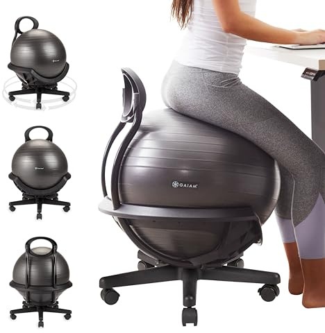 Gaiam Ultimate Balance Ball Stuhl mit Drehsockel – Premium Übungsstabilität Yoga Ball Ergonomischer Stuhl für Zuhause und Büro Schreibtisch – Luftpumpe, Übungsanleitung