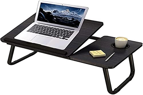 Mnkyer Laptop Tisch01 Mesa Plegable para Ordenador portátil, Mesa de Escritorio Ajustable, Bandeja de Cama, Negro, 64cmx32cmx25cm