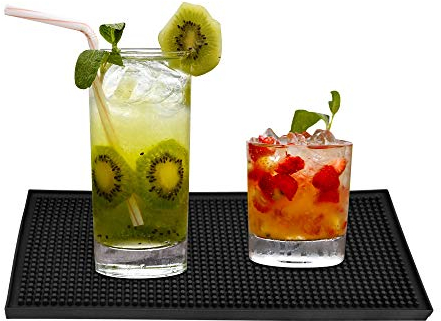 KBNIAN Bar Service Mat PVC Abtropfmatte Schwarz Rechteckige Trocknungs Pad Rutschfester Überlaufmatte Barmatte für Bar Club Küche Café (15 * 30cm)