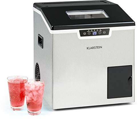 KLARSTEIN Icefestival - Macchina del Ghiaccio, 400W, 12-20 kg/24h, Capacità Vano: 1,9 kg, 3 Misure: S/M/L + Shaved Ice, Touch, Afflusso Idrico con Tubo, Acciaio Inox, Stile: Cube, Serbatoio: 1,8L