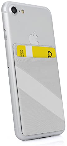 MyGadget Cartera con 1 Bolsillo + Elástico para Funda Móvil - Tarjetero Adhesivo para Smartphone - Porta Tarjetas de Crédito con Bloqueo RFID - Card Holder - Argento