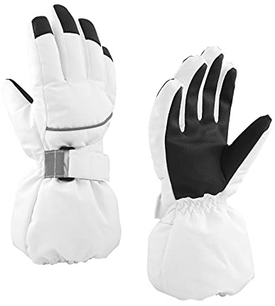 BAVST Kids Winter Glove Boys Girls Snow Ski Waterproof Gloves for Teens Fleece Lining Warm Mittens Outdoor (White, 4-6T)