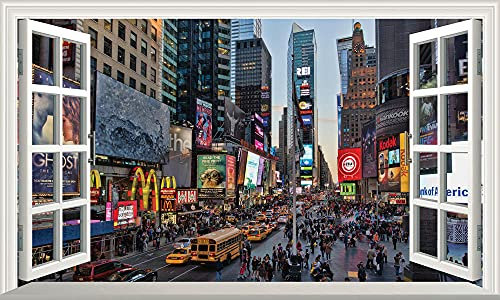 Wandtattoos - 3D -Times Square New York Magic Window Selbstklebender Wandaufkleber Print Aufkleber Poster- Poster Vinyl - 50x70 cm