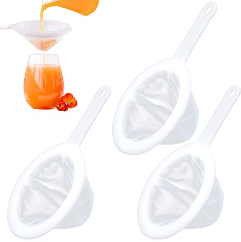 WXJ13 3 Pieces Ultra-Fine Nylon Mesh Strainer, Food Yogurt Mesh, Plastic Sieve Fine Mesh Colander with Handle for Filtering Juice Milk Soy Coffee Honey Wine Yogurt (100/200/400Mesh)