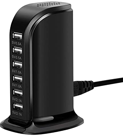 ANNCAY Caricatore USB, prese multiple USB, 6 usb, caricatore da tavolo con tecnologia di rilevamento intelligente, adatto per telefoni cellulari, auricolari, tablet, MP3 e altri dispositivi USB