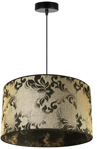 Light-Home Werona Elegant Hängelampe - Modern Deckenlampe für Wohnzimmer Schlafzimmer und Esszimmer - Pendelleuchte aus Metall mit Classic Lampenschirm - Schwarz-Gelb - 23x40cm