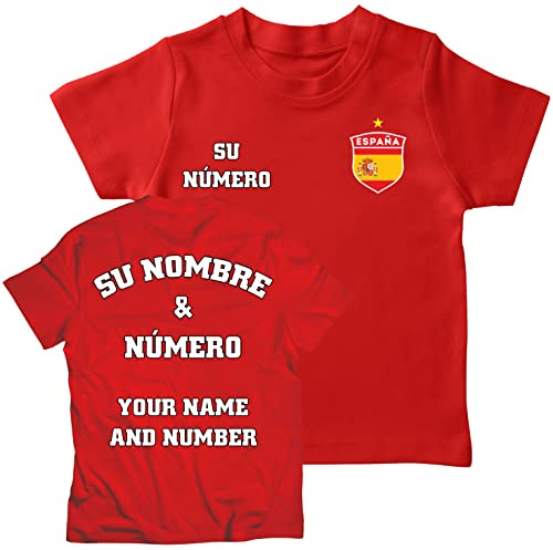 lepni.me Camiseta de Fútbol para Niños Personalizada con tu Nombre y Número | España 2026
