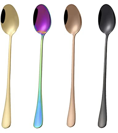 4 Pcs Long Handle Coffee Spoons, Long Handle Mixing Spoons for Coffee Drinking and Ice Cream (Oval)