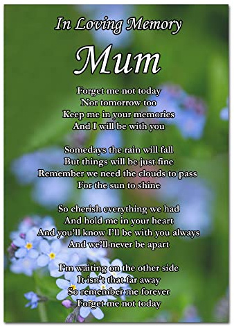 Mum Memorial Card Funeral Graveside Forget Me Not Poem & Ground Stake F496, Multicoloured, 148mm x 105mm