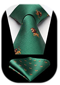 HISDERN Herren Krawatten Tiermuster Krawatte Einstecktuch Hochzeit Business Krawatte & Einstecktuch Set