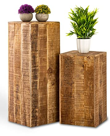 casamia Blumensäule 27x27 H50 o. 73cm Blumen Hocker Holz Pflanzenständer Beistelltisch quadratisch Mangoholz Größe Set mit beiden Größen