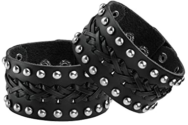 Eigso Pirat Armband Punk Biker Gothic PU Lederarmband mit Nieten Ketten für Damen Herren verstellbar
