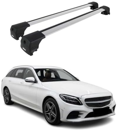 OMAC Dachträger für Mercedes C Klasse Kombi S205 2014-2021 Alu 2X Silber | ISO/PAS 11154:2006 geprüft, Abschließbar, City-Crash-getestet, bis 75 kg Traglast, Querträger, Grundträger, Gepäckträger