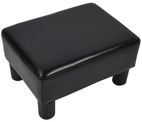 GUYIRT Wasserdicht Hockerbezug, Hockerbezug Quadratisch, PU Leder Ottomane Schonbezug für Wohnzimmer Schlafzimmer, Antirutsch Hocker Bezug mit Gummiband-Schwarz-Groß