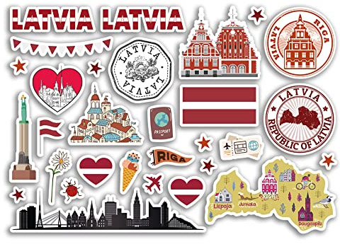 A5 Sticker Sheet Latvia Landmarks Vinyl Stickers - Latvian Country Map Airport Stamps Skyline Flag Travel Holiday City Aesthetic #80274