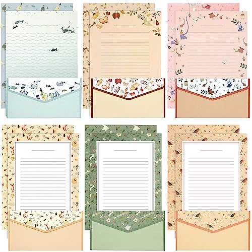 KSIWRE Stationery Writing paper with Envelopes, Sweet Floral Style Lined Stationary, 36 PCS Letter Writing Paper & 18 PCS Envelopes for Invitations, Gifts, Holiday Wishes