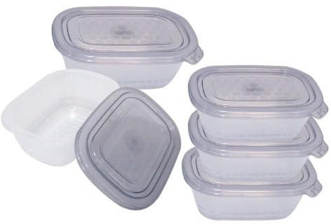 NEEZ Set Contenitori Per Alimenti (5 Scatole) 500 ml, Piccoli Contenitore Cibo, Trasparente Box, Ermetici Coperchio, Frigo & Microonde Sicuro, Plastica Food Container, Gray Color