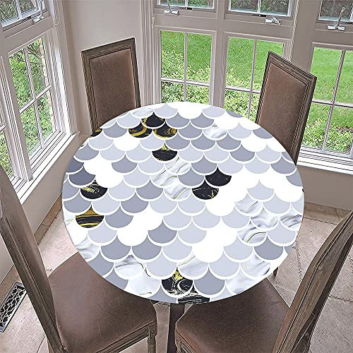 Lukery Tischdecke Abwaschbar Lotuseffekt Gartentischdecke, 3D Fischschuppe Gummiband Tischdecke Rund Tischdecken Tischtuch für Outdoor Indoor Schutz (Durchmesser 180cm,Grau)