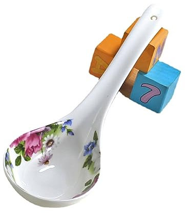 Cuillère de cuisine en porcelaine fine de 23 cm, Grosse Cuillere Cuisine, Cuillère à soupe de riz chinois, Cuillère à soupe en céramique, Cuillère à long manche