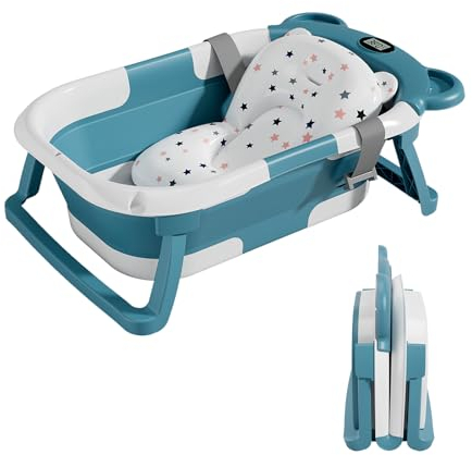 Vaschetta Bagnetto Neonato Pieghevole - Vaschetta Bagnetto Bambini 1-3 Anni Con Cuscino Da Bagno - Vaschetta Bagno Neonato Con Termometro - Supporto Bagnetto Neonato - Regalo Per La Nascita Bambino