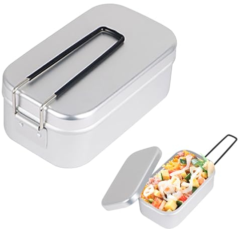 Aluminium Mess Tin, Military Mess Tin, Folding Handle Portable Stainless Steel Light Weight Cooking Bento Box, Easy to Carry, Camping Cutlery, for Outdoor Picnic Camping Hiking Hunting Fishing(Beige)