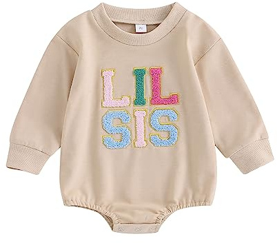 Himllauen Baby Mädchen Schwester Sweatshirt und Langarm Body Strampler Schwester Kleidung Oberteile für Baby-Mädchen (A Aprikose Lil SIS, 0-3 Months)