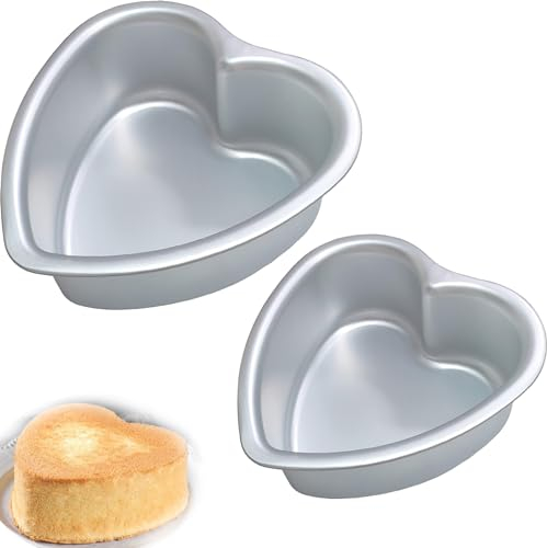 ZEACCT Set di 2 tortiere in alluminio a forma di cuore, colore grigio argento, fondo rimovibile, 15,2 cm e 20,3 cm, antiaderenti, per casa, Natale, compleanno, matrimonio