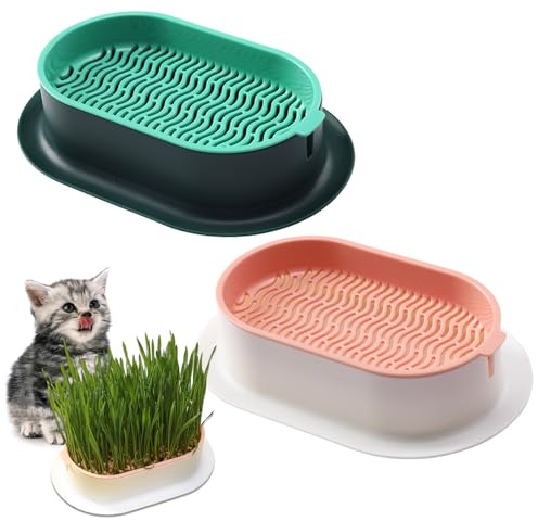 ZDNT 2 Piezas Césped para Gatos Caja,Bandeja para Hierba para Gatos,Maceta de Césped para Gatos,Caja de Plantación Hidropónica,Cat Hierba Caja,Caja Hidropónica Adecuado para Plantas Hidropónicas