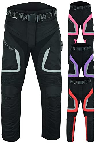Texpeed Pantalones de moto mujer con protecciones - Impermeable scooter textil para verano o invierno - Armadura certificado CE (EN 1621-1) Proteccion Rosa - XXS Cintura/Pierna Regular