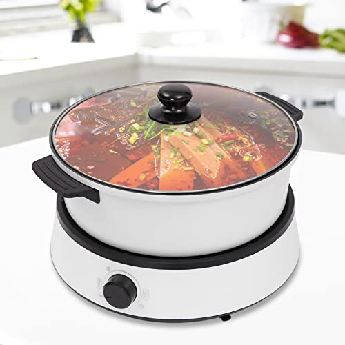 Electric Hot Pot Cooker, with Frying, Stewing, and Stir-Fry Functions,Automatically Power Off, Separate Design Multifunctional Electric BBQ Grill Pot, for 2-5 People, 1350W (White)