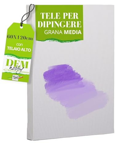 BELLE ARTI - Tela per Dipingere 60x120 cm Grana Media Con Telaio Alto - Tele Pittura per Artisti e Appassionati - Telaio per Quadri Tensione Regolabile - 100% Cotone per Olio, Acrilico e Altro