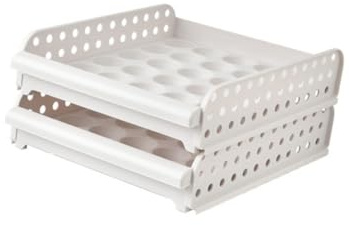 Caja de Huevos Apilable de 2 Capas 30 Huevos por Nivel | Pp Blanco, Diseño Ranuras y Fijación de Bandeja, para Frigoríficos y Congeladores