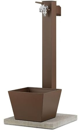 Belfer 42QRRV Fontana a Colonna con Base in Cemento Vaschetta in Metallo Doppio Rubinetto e Gancio Portatubo Colore Ruggine