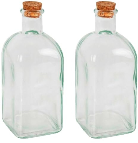 Acan Tradineur - Pack de 2 Botellas Frasco con tapón de Corcho - Fabricado en Cristal Resistente - Ideal para conservación de Alimentos y decoración - 1 L.
