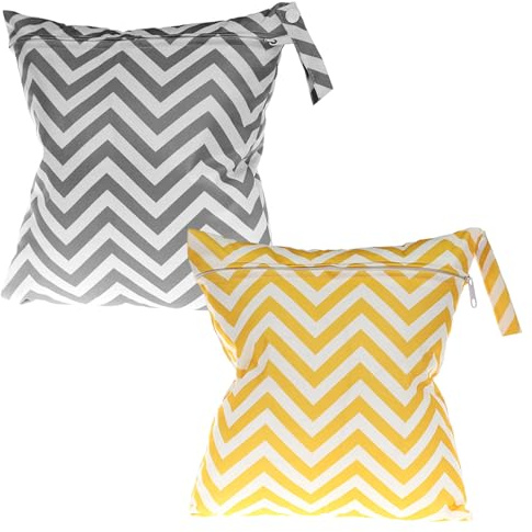 FUIPVGI 2 Piezas Bolsa para Ropa Mojada y Almacenamiento, 28×30 cm, para Pañales, Cosméticos, Tampones y Ropa Sucia (Gris + Amarillo)