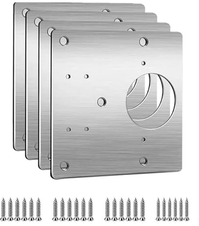 4 PCS Hinge Repair Plate, Cabinet Hinge Repair Plate with 24 PCS Customized Screws, Stainless Steel Kitchen Cupboard Door Hinge Repair Brackets with Holes