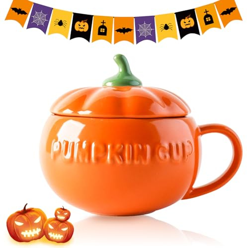 Tasse Mignonne d'Halloween Citrouille Décorée En Céramique Drôle Et Mignonne, Capacité De 300 Ml
