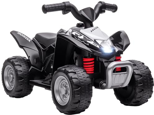 AIYAPLAY Quad électrique Enfant 6 V Honda sous Licence Voiture électrique Enfants Vitesse de 2,8 km/h phares LED klaxon 4x4 électrique Enfant poignée et Selle Ergonomique, Noir