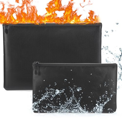 ZOLGINAH 2 Stück Feuerfeste Dokumententasche,Tresor Feuerfest Wasserdicht Dokumententasche, Fasst A4/A5,Bis 1472℉,Feuerfeste Geldkassette Feuerfeste Box mit Reißverschluss (35x24cm,28x17cm)