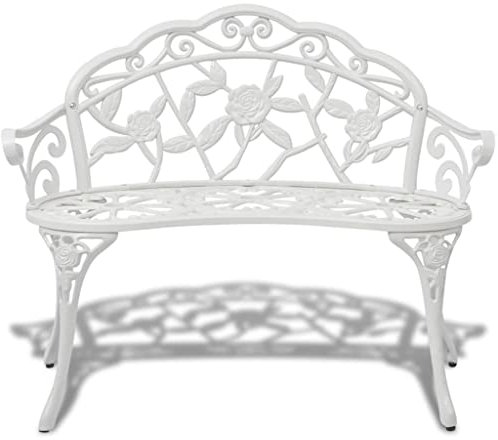HETFTJN Kleine Gartenbank Balkon Lounge Klein Sitzbank Esszimmer Schöne Gartenbank - Gartenbank 100 cm Aluminiumguss Weiß für Park Garten Draussen Terrassen