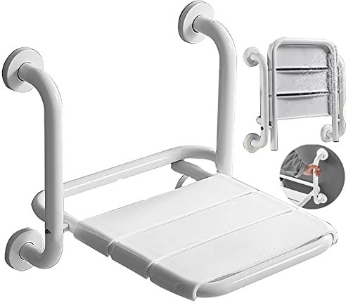 Klappbarer Duschsitz für die Badewanne zur Wandmontage mit Haltegriff, kompakter Mobilitätssitz zur Wandmontage, Rutschfester Badezimmer-Wandstuhl, platzsparende Badebank, für Seni