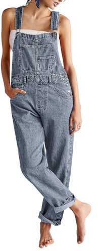 Sovoyontee Salopette da donna estiva, larga, in jeans, con bretelle