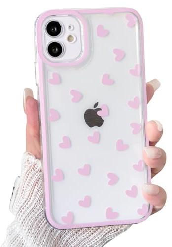 NITITOP Cover per iPhone 12 Mini Carina Trasparente Disegni Cuore Amore Estetico per Ragazze Femminile con Cornice Colorata Morbida Sottile TPU Antiurto con Protezione Custodia - Rosa