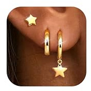 Dochais 3 Pares Pendientes de Aro Mujer Oro Pendientes de Oro 14K Hipoalergénicos Pequeños Pendiente Creoles Small Hoop Earrings Cartílago Helix Tragus Piercing Set para Mujere Joyería Regalos C
